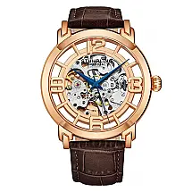 Relógio Stuhrling Winchester 3964L Automático 42mm Ouro Rosa com Pulseira de Couro Marrom e Fivela Tang em Ouro Rosa