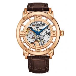 Relógio Stuhrling Winchester 3964L Automático 42mm Ouro Rosa com Pulseira de Couro Marrom e Fivela Tang em Ouro Rosa