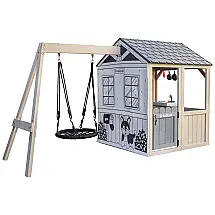 Casinha Infantil de Madeira para Área Externa com Balanço e Acessórios de Cozinha, para Crianças de 3 a 7 Anos, KidKraft P280169E