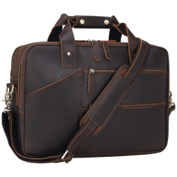 Bolsa Carteiro Masculina de Couro Bovino para Laptop com 15,6 Polegadas, Masa Kawa