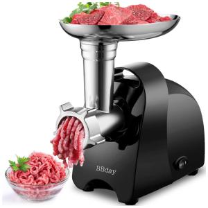 Moedor de Carne Elétrico Profissional, 3 Lâminas para Moagem, Aço Inoxidável, 1000W, 110v, BBDAY, Preto