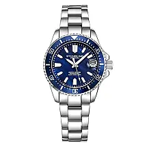 Relgio Depthmaster 3950AL 32 mm, mostrador azul clssico, pulseira de ao inoxidvel prateado e fivela de implantao - Stuhrling