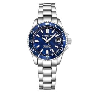 Relgio Depthmaster 3950AL 32 mm, mostrador azul clssico, pulseira de ao inoxidvel prateado e fivela de implantao - Stuhrling
