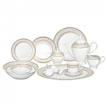 Aparelho de Jantar Lorren Home Trends Giada 57 Peças Porcelana Branco Serviço para 8 Friso de Ouro