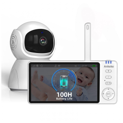 Babá Eletrônica AnKeKe Branco Sem Fio Tela 5" Pan Tilt Zoom Detecção Movimento Naninhas Temperatura