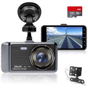 Abask Câmera Automotiva Frontal 1080P Ãngulo 170 com Visão Noturna e Sensor, 32G SD