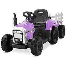 Trator Elétrico Infantil com Pneus de EVA, Motores Duplos de 35W, Controle Remoto, 3 Marchas e Luzes de LED, 12V, Kidzone, Roxo