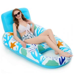 Boia Inflável para Piscina Jasonwell Azul Oceano Encosto Apoio para Pés Porta-Copos Tamanho Large