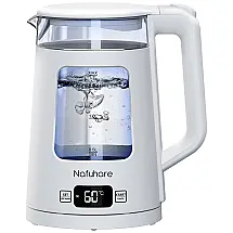 Chaleira Elétrica de Vidro 1,7L com Controle de Temperatura e Luzes LED de 5 Cores, 110V 1200W, Nafuhare, Branca