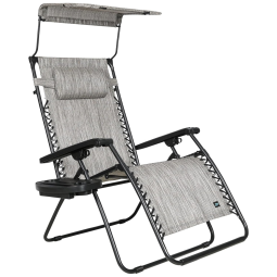 Cadeira Reclinável Ajustável Gravidade Zero com Apoio de Cabeça e Porta Copos e Cobertura de Sombra, BLISS HAMMOCKS GFC 451WP, Prateado