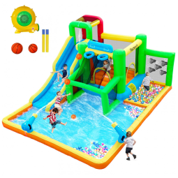 Parque Aquático Inflável com Tobogã de Água, Parede de Escalada e Área de Pulo - Diversão Garantida para Crianças!FBSPORT