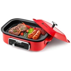 Churrasqueira Elétrica Portátil, com Antiaderente, 1200W, 110v, VENTRAY, Vermelho