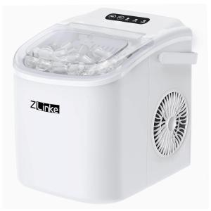 Máquina de Gelo até 12 kg em 24H Portátil com Autolimpeza e Colher de Gelo, 110V 300W, Zlinke, Branca