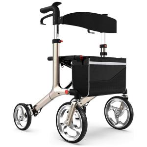 Andador Adulto Idoso com Apoio de Braço, Assento Acolchoado e Cesto, Suporta até 136 kg, HEALCONNEX, Bege