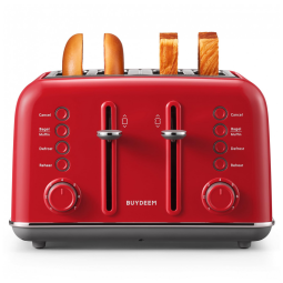 Torradeira BUYDEEM DT640 4 Fatias, Slots Largos, Aço Inox, Alavanca Alta, Função Bagel e Muffin, Bandeja Removível - 110V