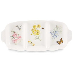 Travessa de 24 cm com 3 Divisórias, Formato Retangular e Material de Porcelana, Lenox 820584, Branca Colorida