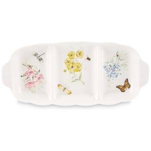 Travessa de 24 cm com 3 Divisórias, Formato Retangular e Material de Porcelana, Lenox 820584, Branca Colorida