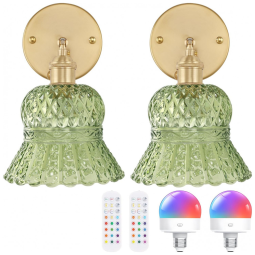 Shenmoyl Conjunto de 2 Arandelas Vintage Verdes com Controle Remoto e LED Recarregável, Luz Ajustável para Quarto e Banheiro