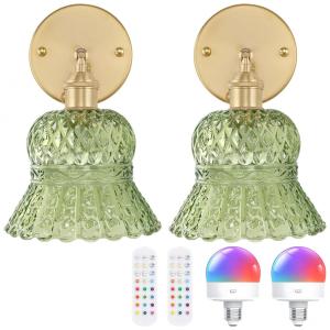 Shenmoyl Conjunto de 2 Arandelas Vintage Verdes com Controle Remoto e LED Recarregável, Luz Ajustável para Quarto e Banheiro