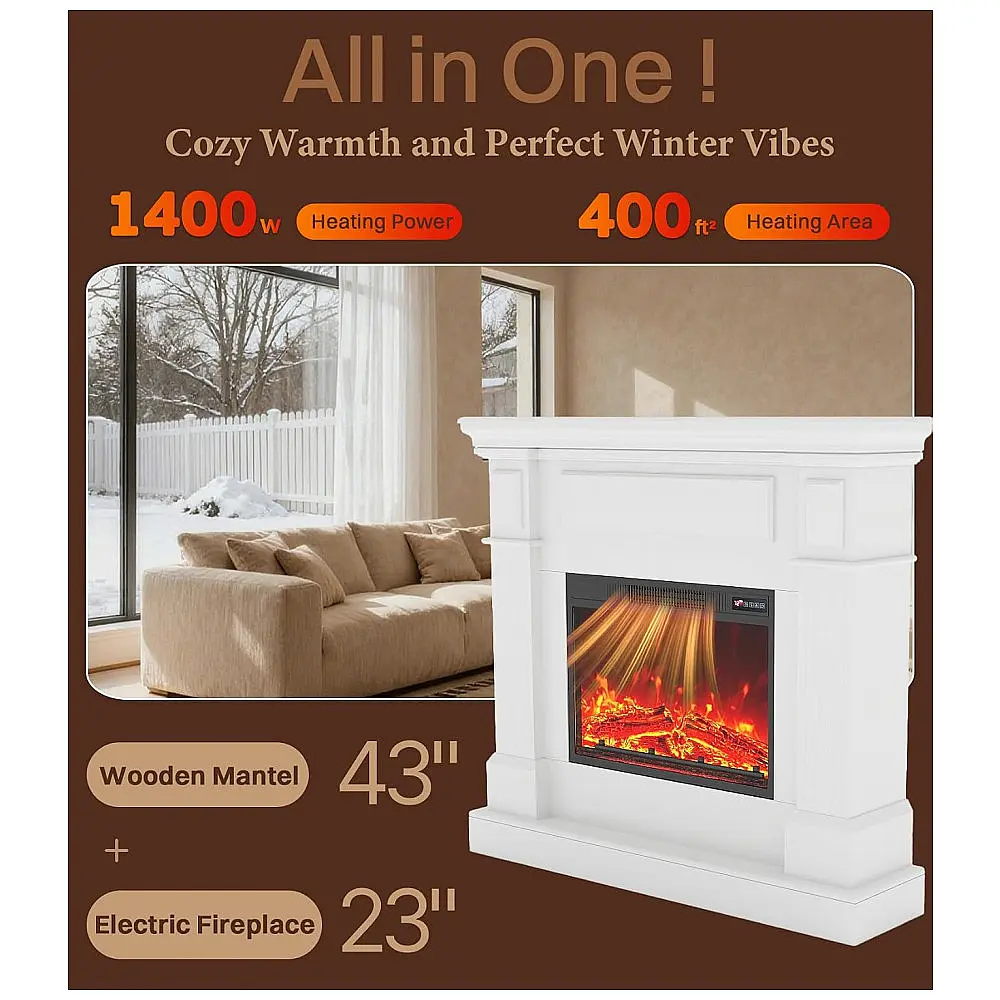 Lareira Elétrica MEIGESI com Mantel 109 cm e Insersão 58 cm 1400W Branca — foto 2
