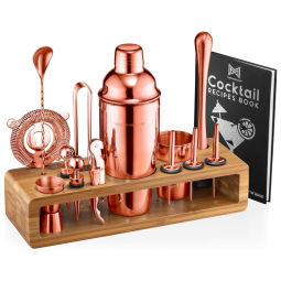 Kit Bartender Modern Mixology com 23 Peças e Livro de Receitas em Inglês, Rose Gold