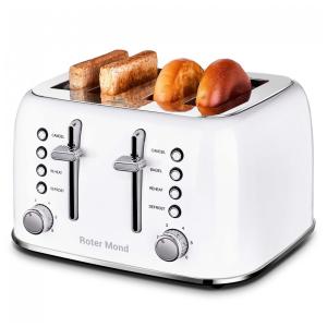 Torradeira Elétrica Retrô 4 Fatias em Aço Inoxidável com Painel de Controle Duplo Independente, Bandeja de Migalhas Removível e 6 Níveis de