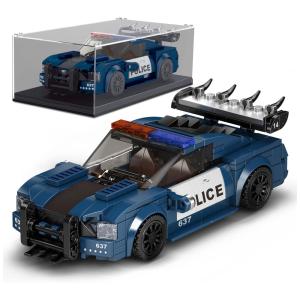 Kit de Construção Carro Ford Mustang GT350R de Policia com 356 Peças e Vitrine de Acrílico para Crianças Acima de 8 Anos, Mold King, Azul