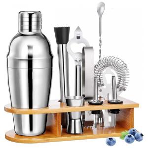 Kit Bn Profissional 9 Peças em Aço Inoxidável com Suporte de Madeira, HEMOTONE, Prateado