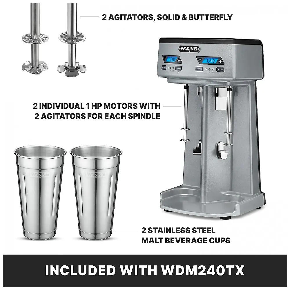 Máquina de Drinks Dupla com Temporizador, Aço Inoxidável, 750W, 110v, WARING WDM240TX, Prateado — foto 3