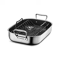 Assadeira Retangular HexClad Híbrido Preta 36 x 25 cm Aço Inox + Cerâmica com Grade Pode ir ao Forno 482°C