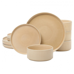 Gibson Elite Solana Coast: Conjunto de Jantar em Cerâmica de 12 Peças para 4 Pessoas em Reativo de Estonewave, Design Moderno