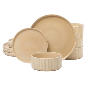 Gibson Elite Solana Coast: Conjunto de Jantar em Cerâmica de 12 Peças para 4 Pessoas em Reativo de Estonewave, Design Moderno