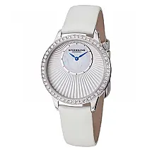 Relógio Feminino Stuhrling Moda Radiante 336, Mostrador Branco, Pulseira de Couro Branco e Fivela Tang Prata - 34mm