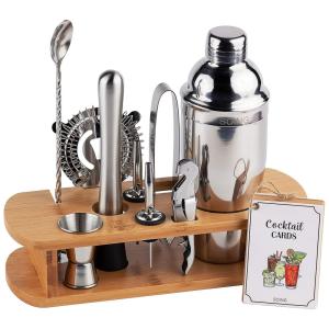 SOING Kit Bn Profissional 11 Peças em Alumínio com Suporte de Madeira, Prata