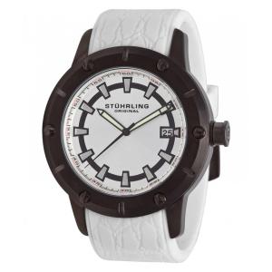 Relógio Torino 621 49mm com mostrador branco e pulseira de silicone branca. Design clássico em PVD preto, Stuhrling.