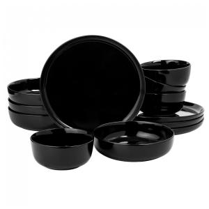 Aparelho de Jantar com 12 Peças de Porcelana Ideal para 4 Pessoas, Gibson Home Oslo, Preto