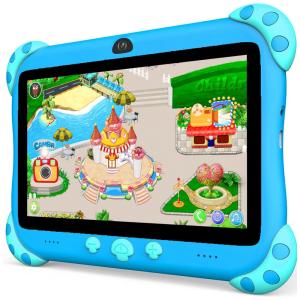 Tablet Infantil 7 Educativo com Controle de Pais, WiFi e Câmera Dupla, Android 10 32GB RAM, YINOCHE, Azul