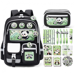 Mochila Infantil Fimibuke com Estojo e Kit Escolar Panda 28 Peças