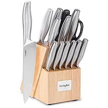 Conjunto de Facas de 14 Peças, Aço Inoxidável, LIVINGKIT, Palha