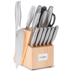 Conjunto de Facas de 14 Peças, Aço Inoxidável, LIVINGKIT, Palha