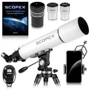 Telescópio Astronômico 180x com Adaptador de Celular, Controle Remoto, Bluetooth e Bolsa para Transporte, Scopex 90600, Branco