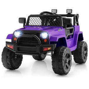 Carro Elétrico Infantil a Bateria 12V com Luzes LED, Buzina. MP3 e Suspensão de Mola, HONEY JOY, Roxo