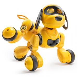 Cachorro robô inteligente Ruko 18011 amarelo com controle remoto e gestos, expressões em LED programáveis e sensores de obstáculos