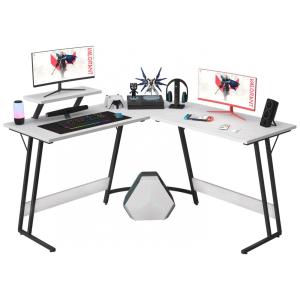 Mesa Gamer em L Homall Branco Clássico 130 cm com Suporte para Monitor Grande Removível e Gaveta