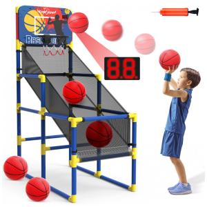 Jogo de Basquete Arcade Infantil com 4 Bolas, Placar Eletrônico e Sons de Torcida para Ambientes Internos e Externos, EagleStone