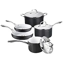 Conjunto de Panelas e Frigideiras Antiaderente em Aço Anodizado Revestida em Cerâmica Branca, 8 Peças, AMERICOOK 1121002, Preto