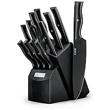 Conjunto de Facas em Aço Inoxidável com Bloco de Bancada e Cabo Ergonômico, 13 Peças, Yatoshi Knives, Preto
