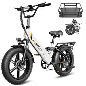 Bicicleta elétrica dobrável Jasion X-Hunter ST branca Glacier pneus 20x4 motor 750W pico 1400W bateria 48V 13Ah 70 km 110V