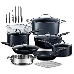 Jogo de Panelas e Acessórios com Revestimento Antiaderente, 20 peças, Granitestone, Preto