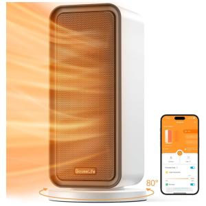 Aquecedor Elétrico com Termostato, Temporizador 24H, Oscilação de 80 ° e Compatível com APP, 110V 1500W, GoveeLife, Branco